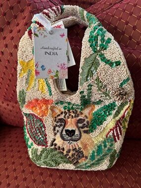 Handcrafted Beaded Cheetah Tote - Multicolor